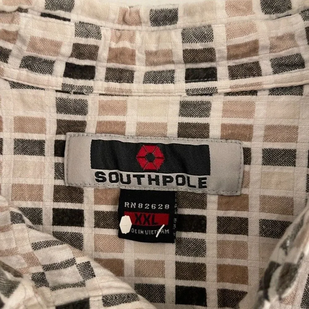 Southpole Shirt Men's XXL Textured Button Up Collared Short Sleeve Brown - Picture 7 of 9